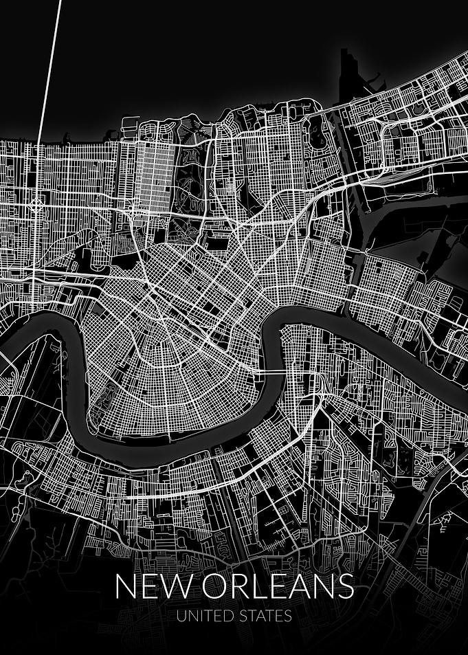 New Orleans Map Black