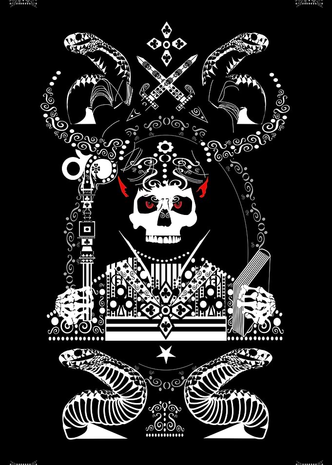 Card skull death with horn