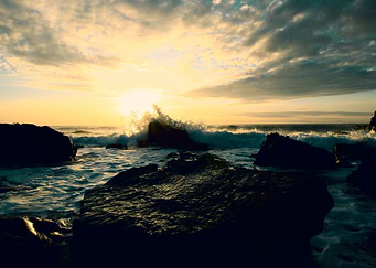 Sunset Waves Crashing