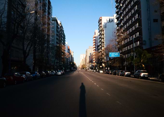 Wide empty sunset street