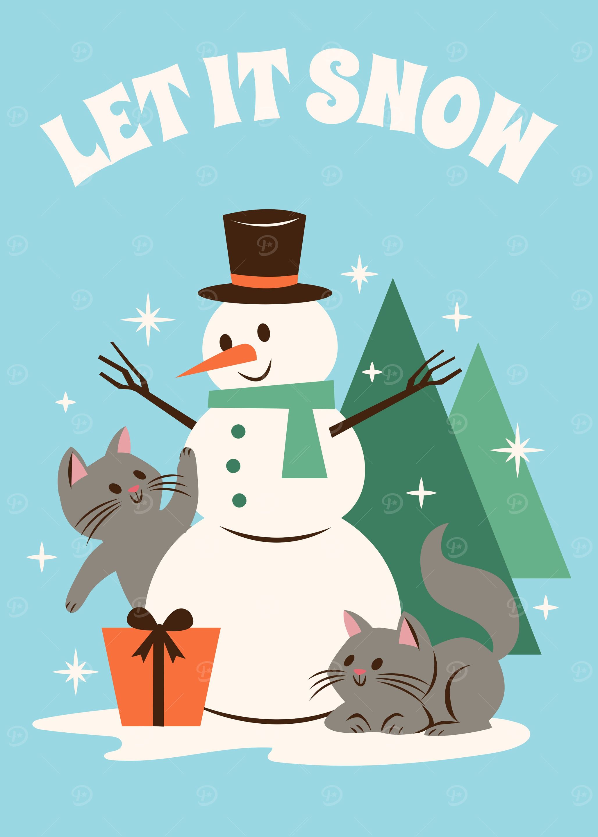 Funny Snowman with Cats