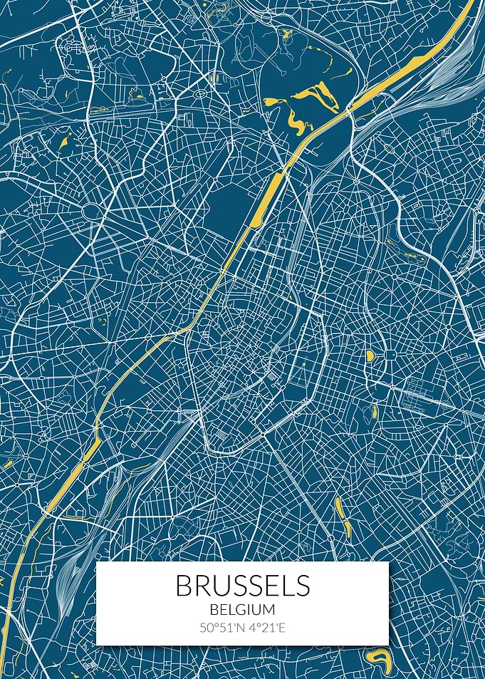 Brussels Map Blue White