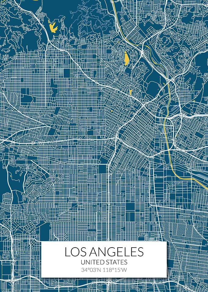 Los Angeles Map Blue White