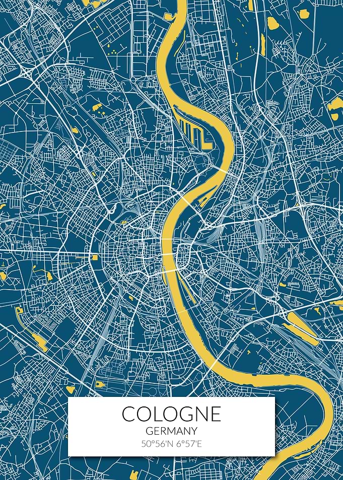 Cologne Map Blue Yellow