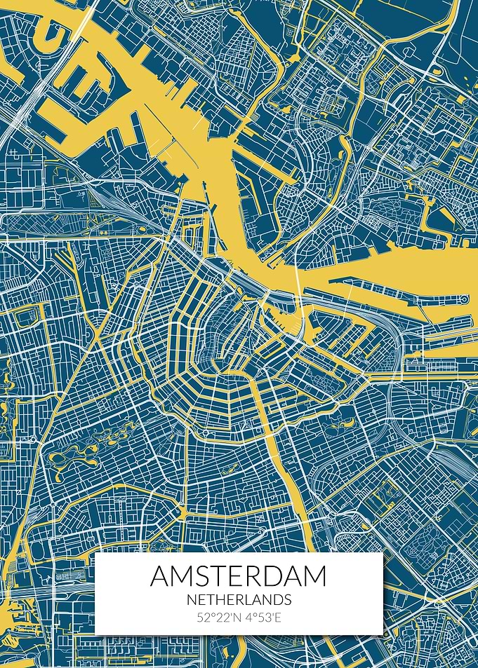 Amsterdam Map Blue Yellow