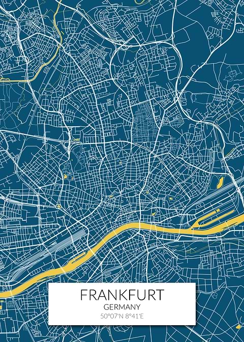 Frankfurt Map Blue Yellow