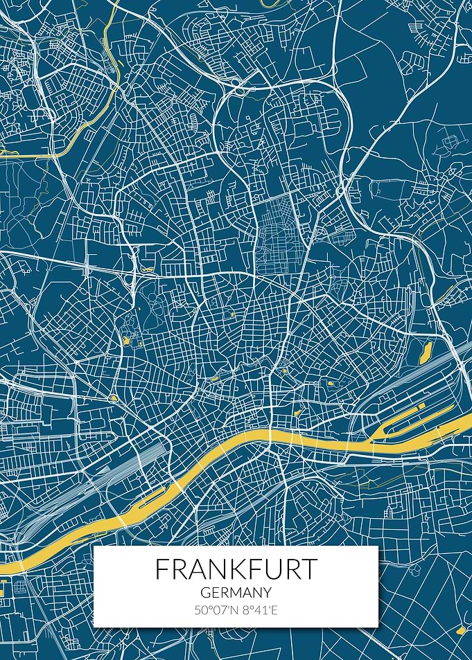 Frankfurt Map Blue Yellow
