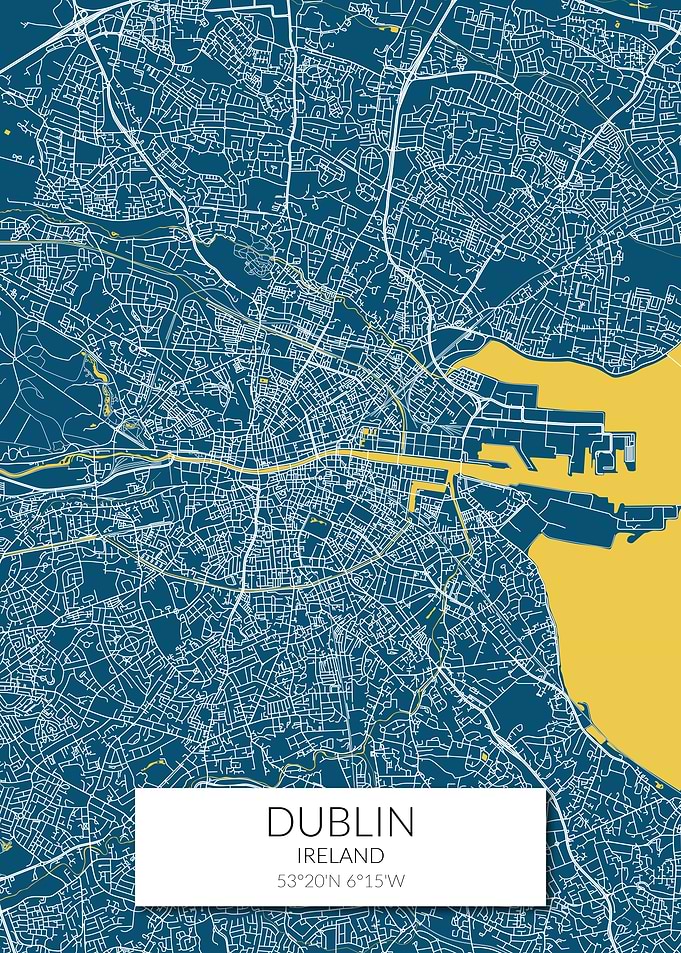 Dublin Map Blue Yellow