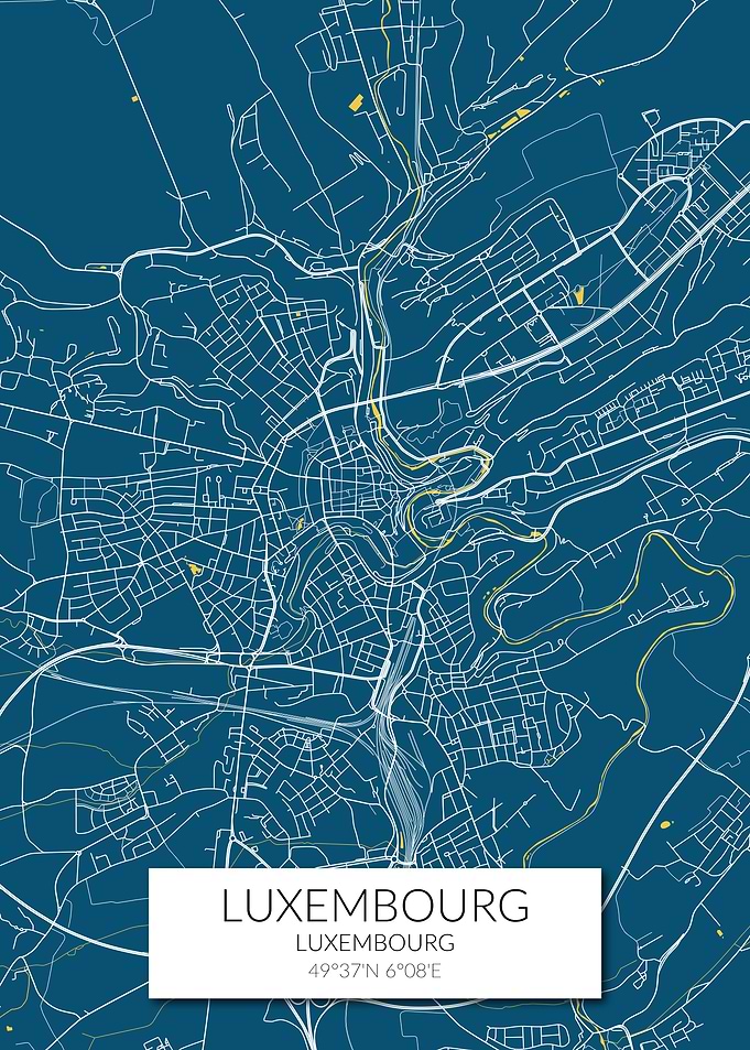 Luxembourg Map Blue White