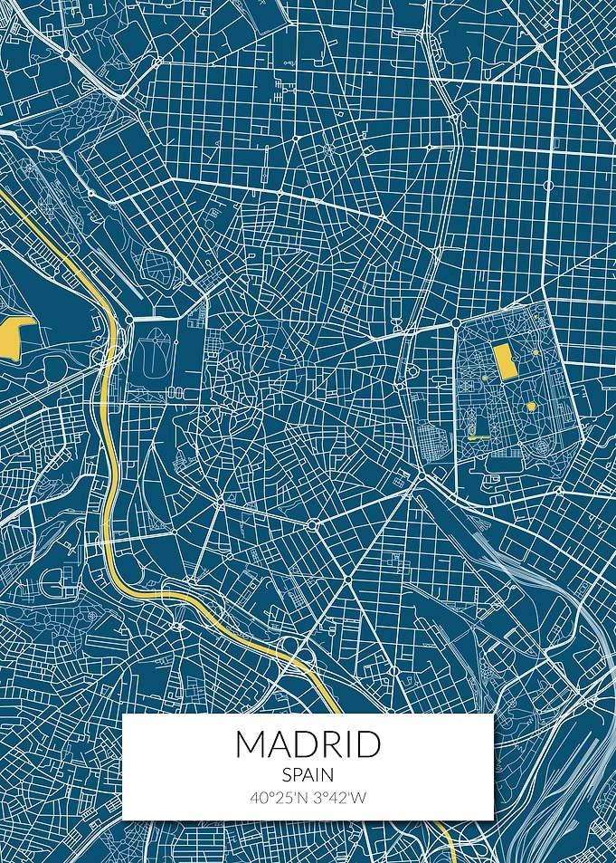 Madrid Map Blue White