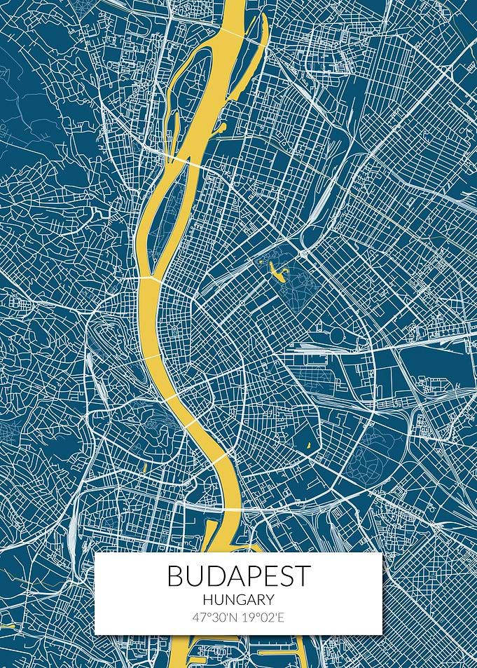 Budapest Map Blue Yellow