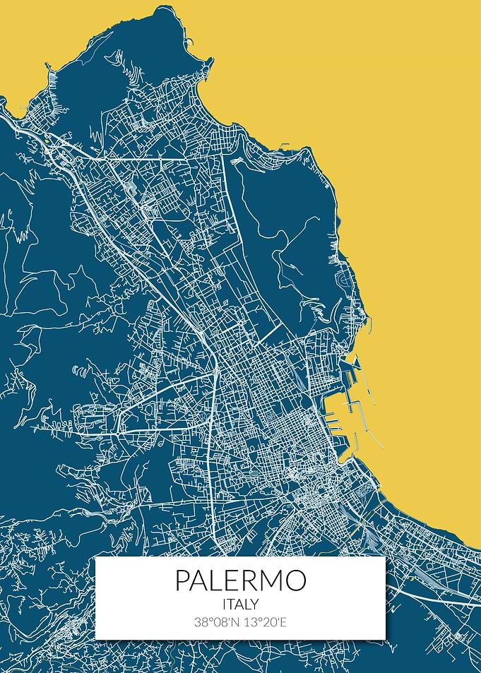 Palermo Map Blue Yellow