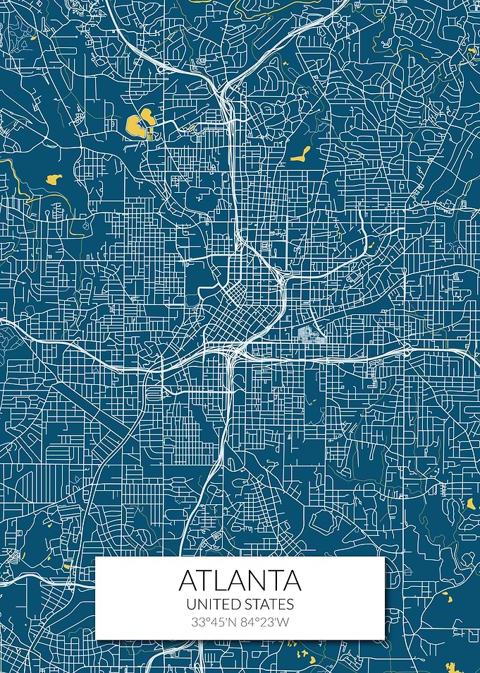 Atlanta Map Blue White