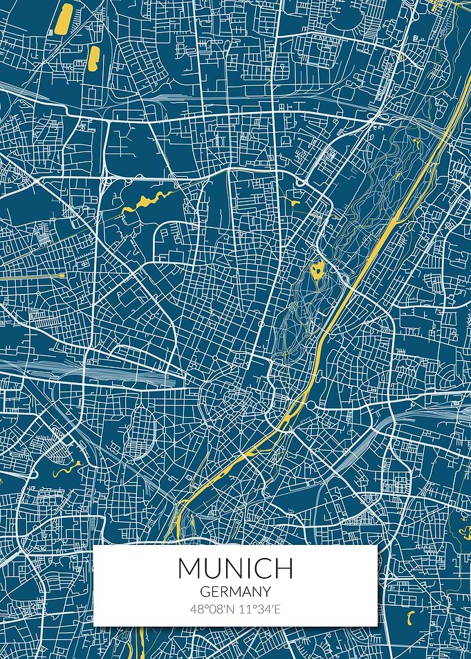 Munich Map Blue White