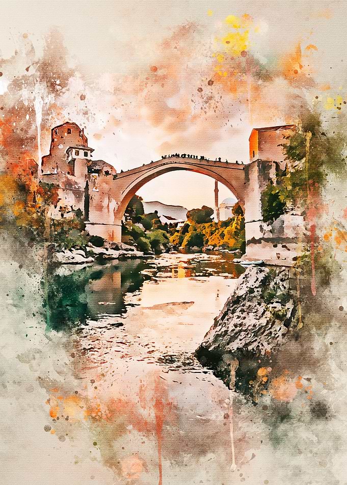 Stari Most in Watercolor