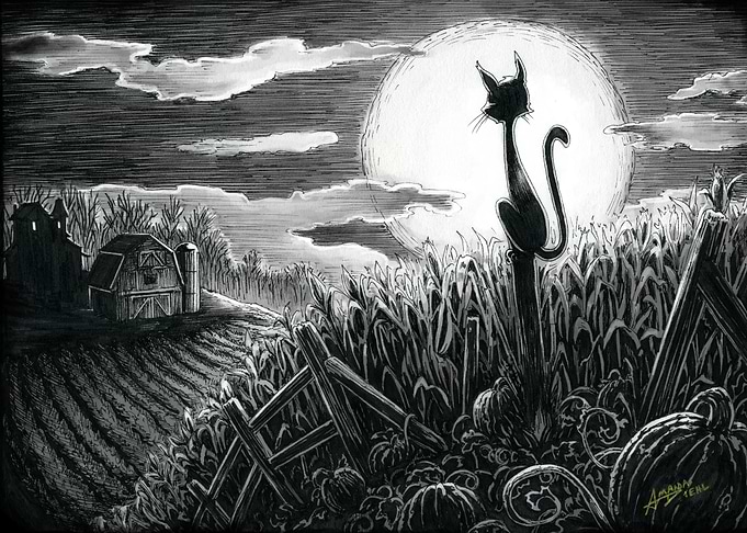 Boo Kitty in the Moonlight