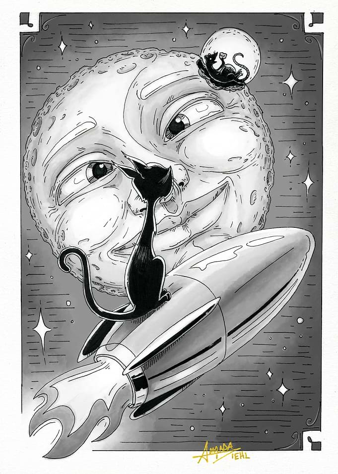 Boo Kitty on a Rocket
