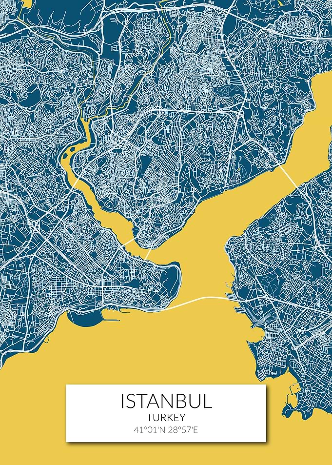 Istanbul Map Blue Yellow