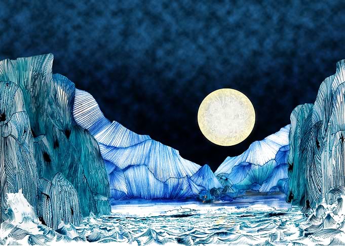 Moon over night water