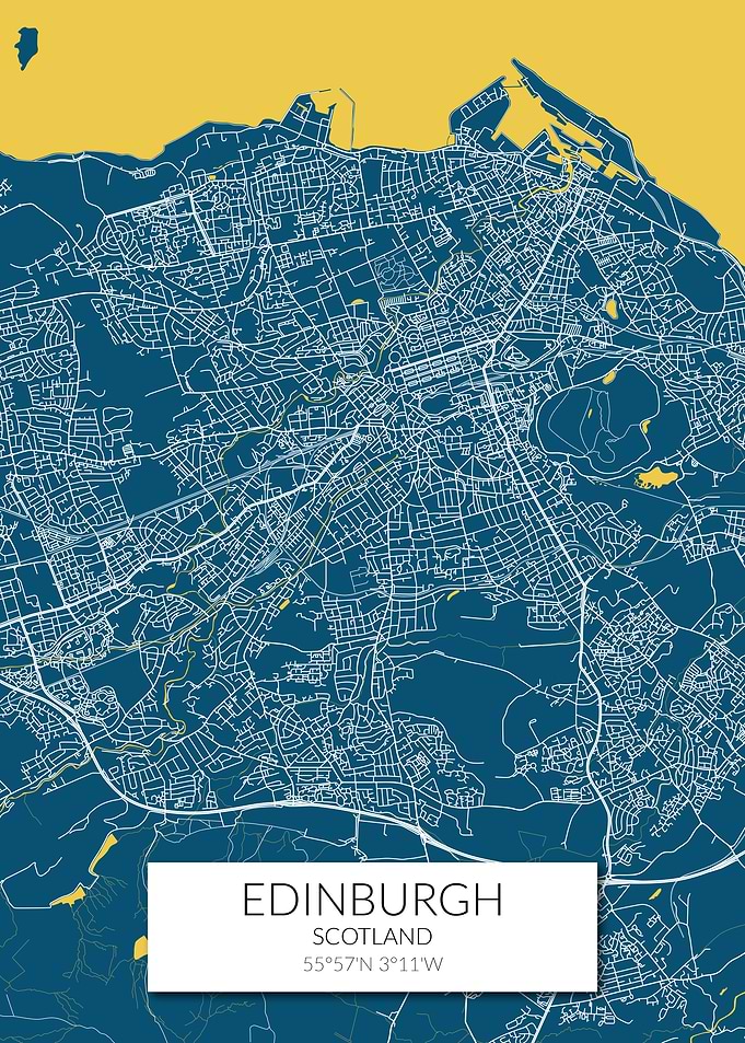 Edinburgh Map Blue Yellow