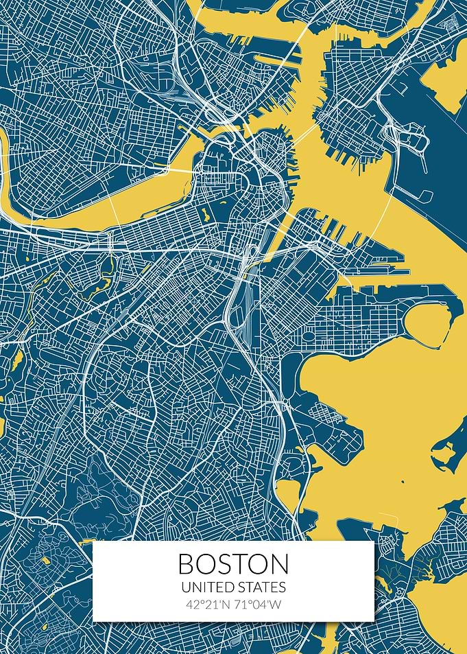 Boston Map Blue Yellow
