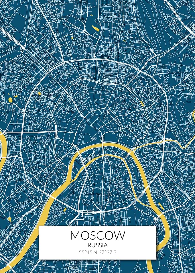 Moscow Map Blue Yellow