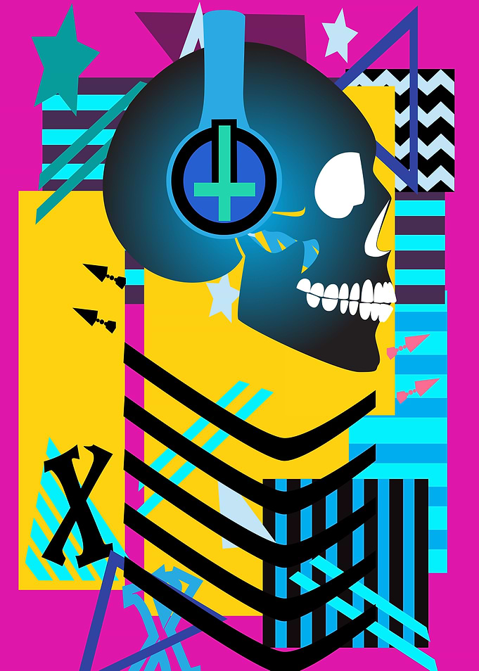 Robot skull with headphone