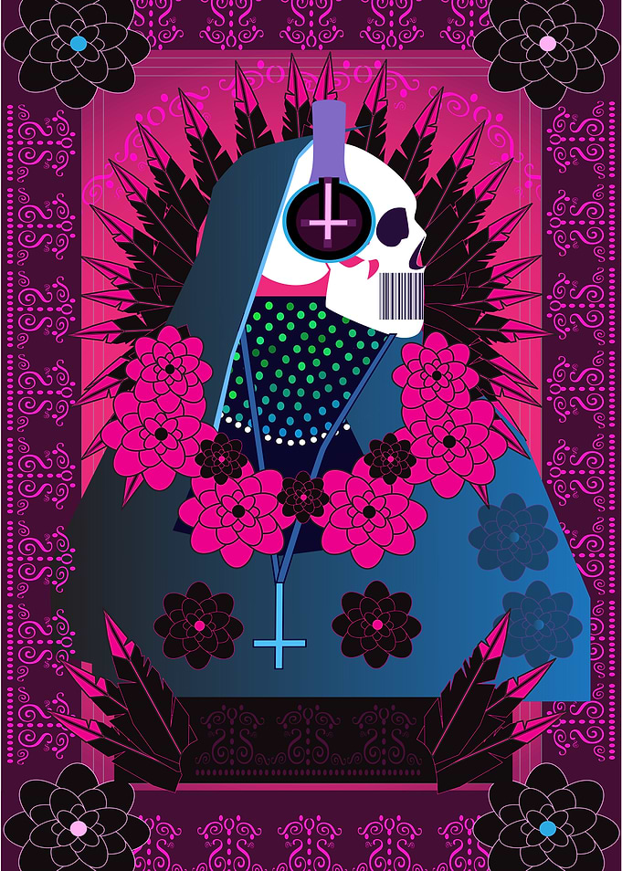 Death skull with headphone