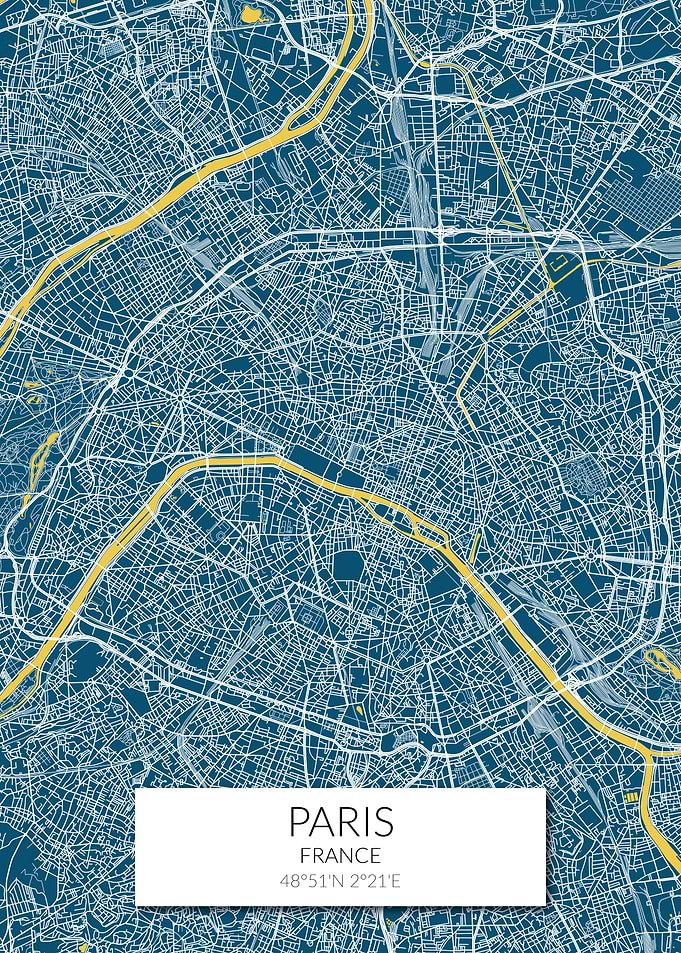 Paris Map Blue White