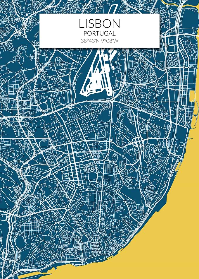Lisbon Map Blue Yellow