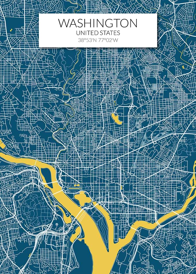 Washington Map Blue Yellow