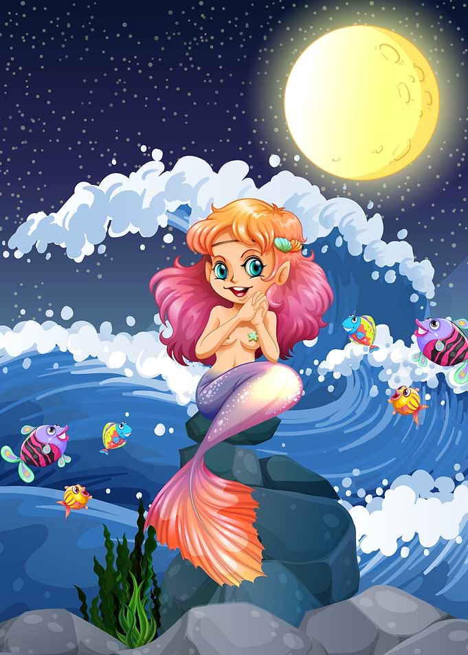 Mermaid and fish