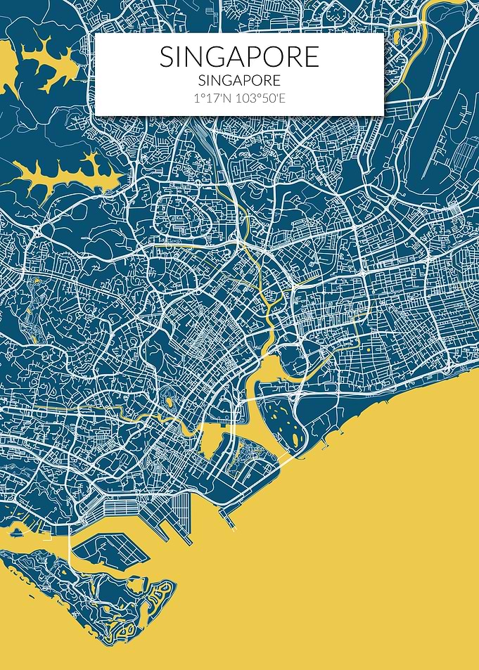 Singapore Map Blue Yellow
