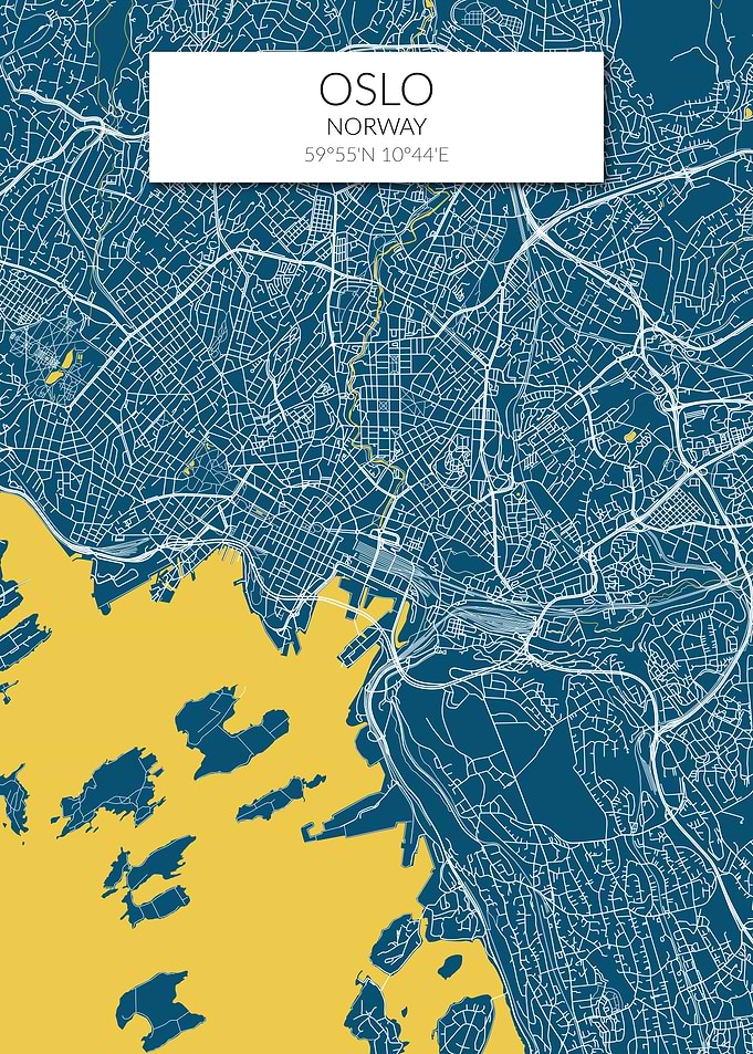 Oslo Map Blue Yellow