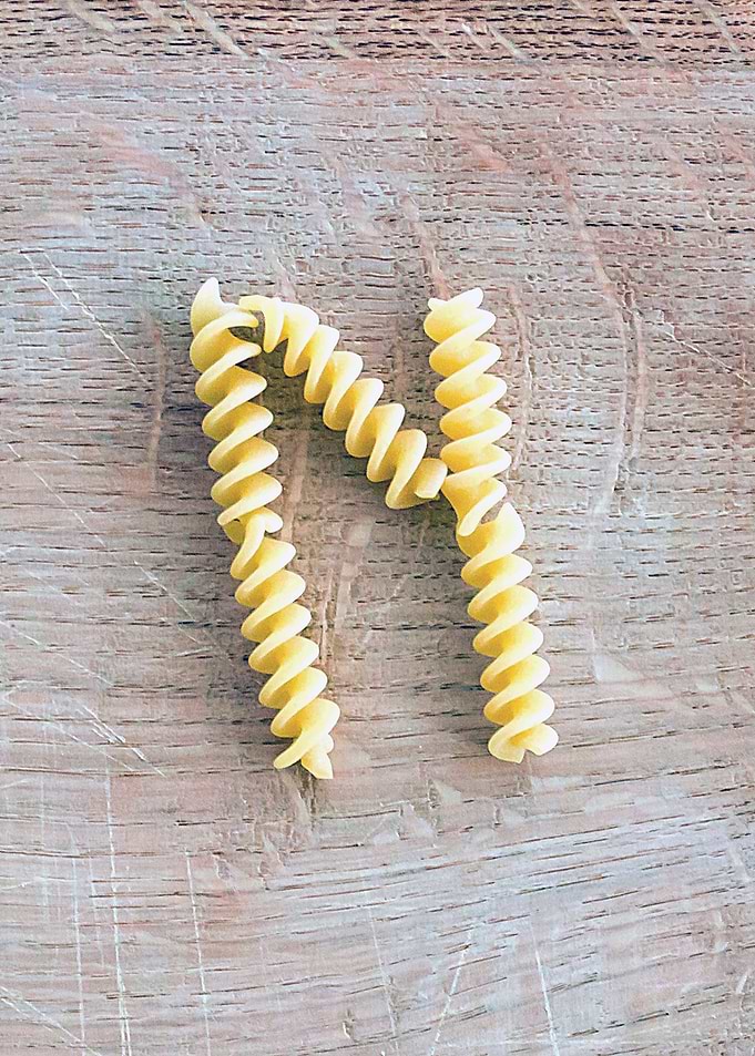 Letter composed with pasta