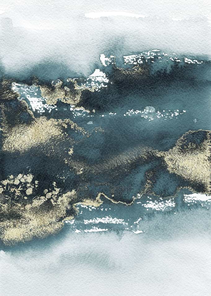 Deep Blue Gold Abstract 02