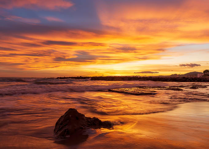 Sunset beach landscape red