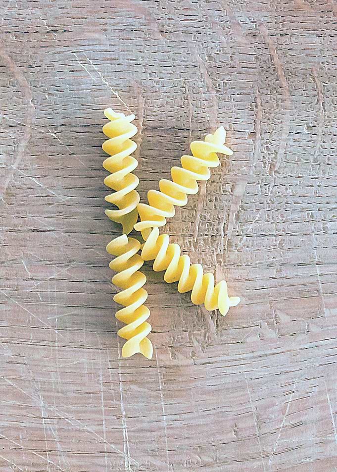 Letter composed with pasta