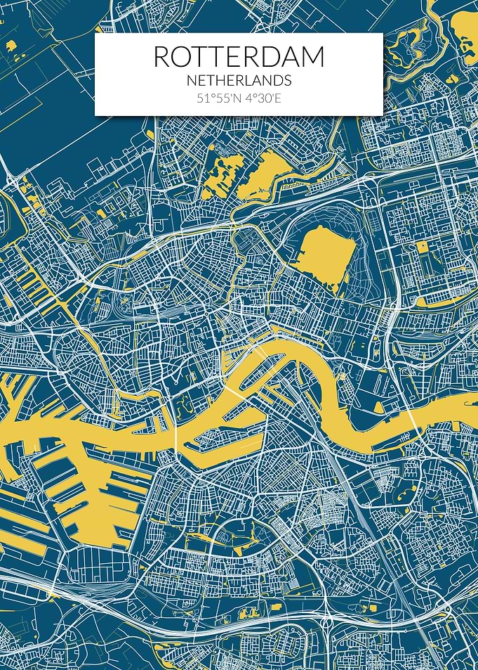 Rotterdam Map Blue Yellow