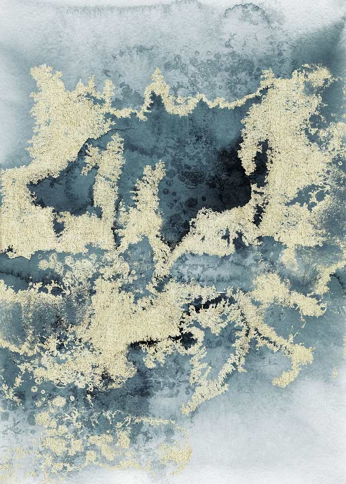 Deep Blue Gold Abstract 04