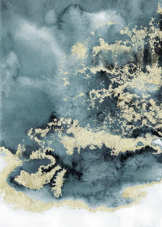 Deep Blue Gold Abstract 07