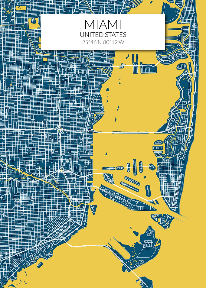 Miami Map Blue Yellow