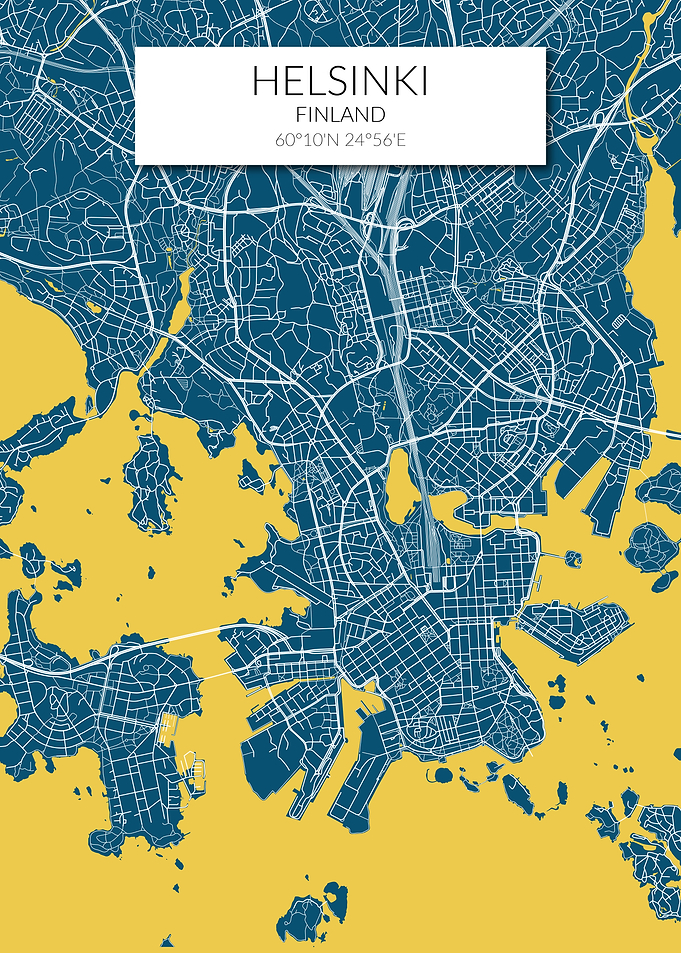 Helsinki Map Blue Yellow