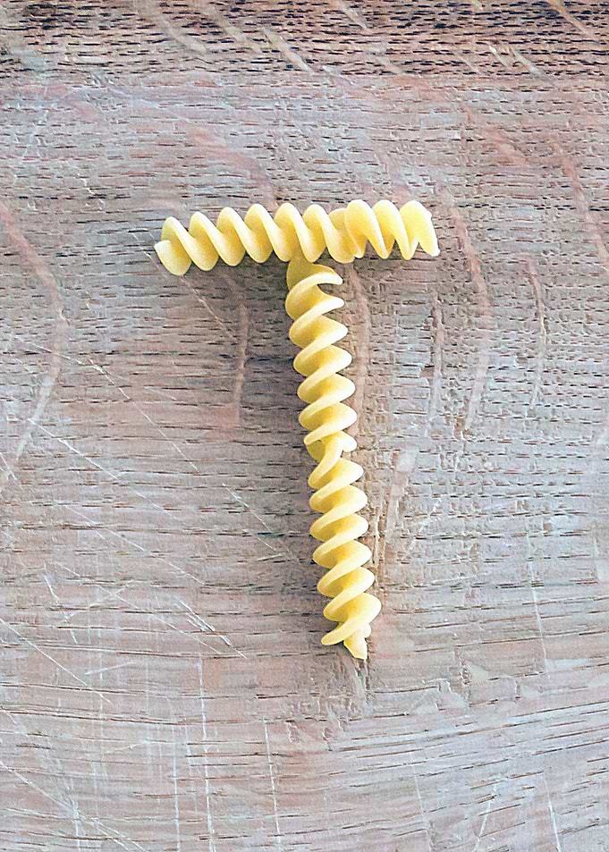 Letter composed with pasta