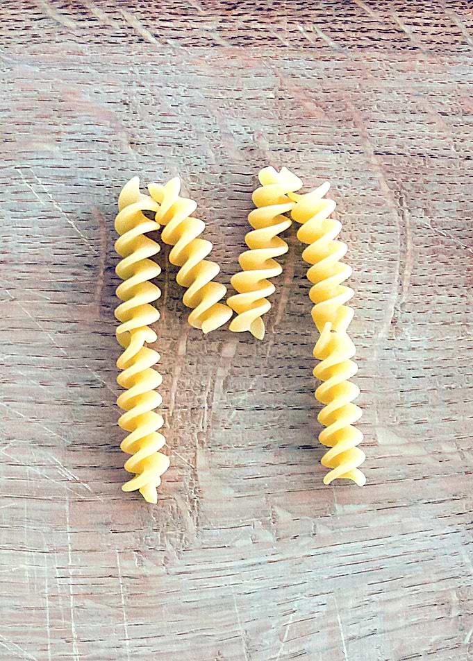 Letter composed with pasta