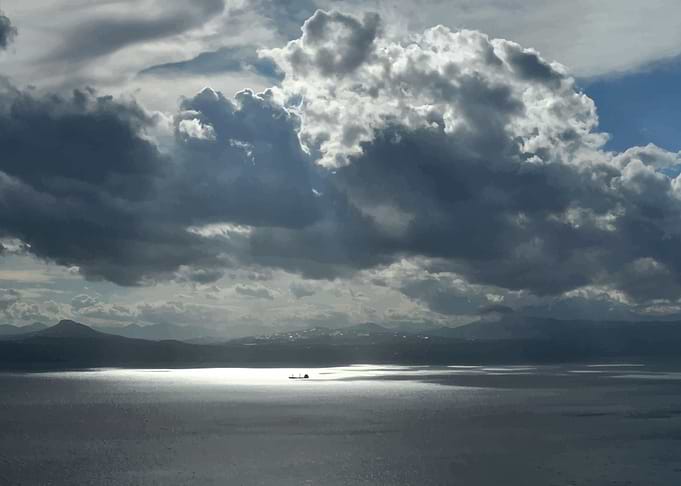 Greece Sea boat and clouds