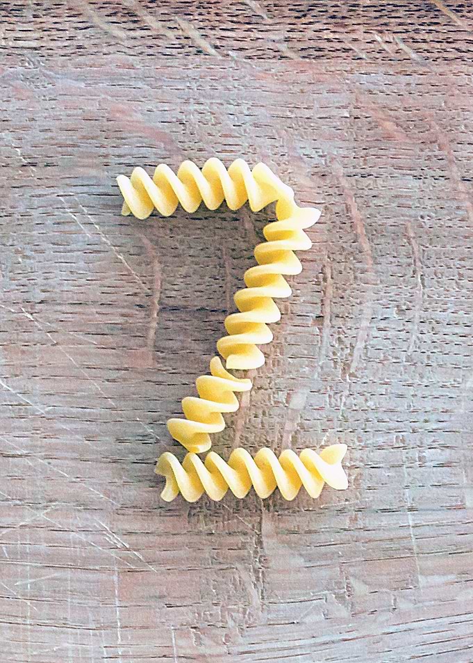 Letter composed with pasta