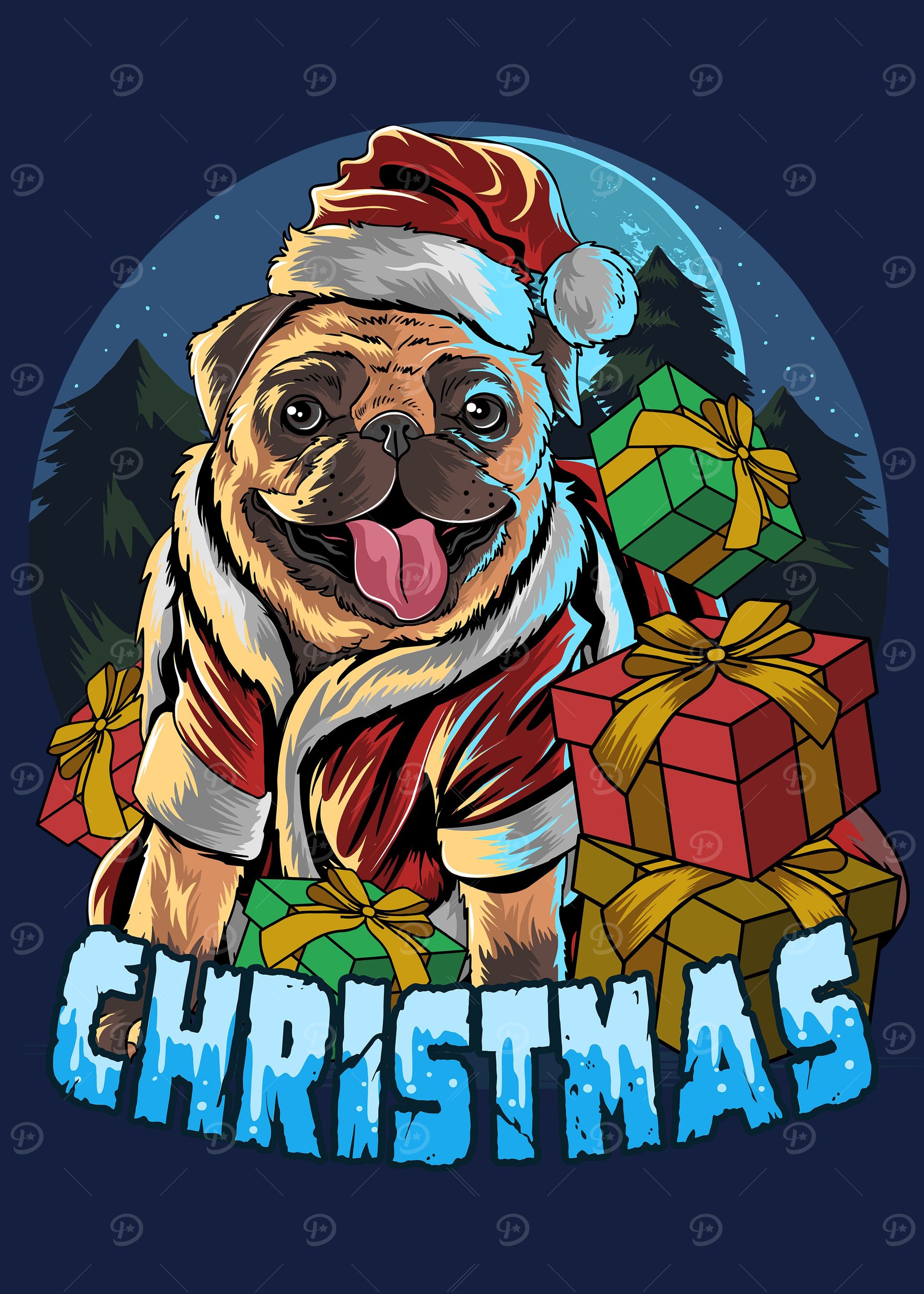 Puggy Dog Merry Christmas