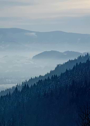 Winter foggy mountains