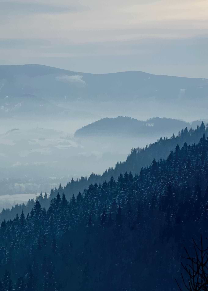 Winter foggy mountains